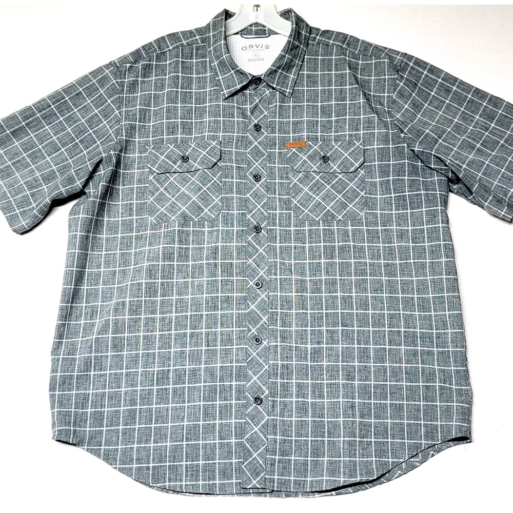 Orvis Shirt Men's XL‎ Grey Plaid Short Sleeve Button Down Classic Collection